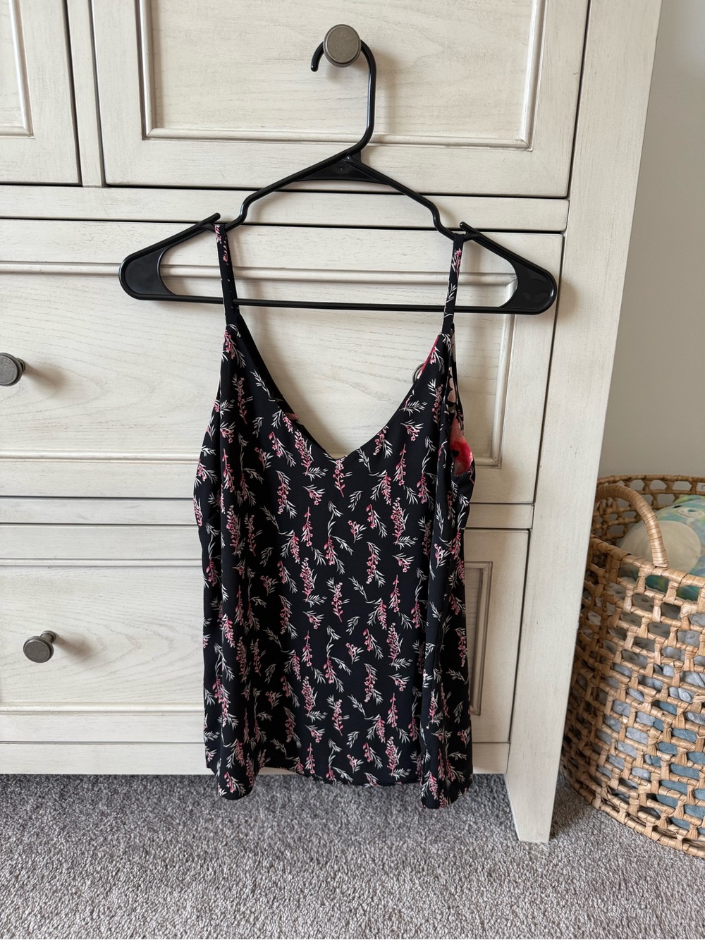 White House Black Market Black Floral V-Neck Slip Camisole